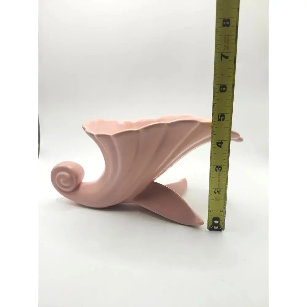 Vintage‎ Abingdon Pottery USA Pink Cornucopia Vase Scroll Art Deco Planter